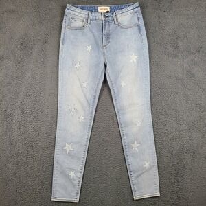 Driftwood Jackie High Rise Star Embroidered Skinny Jeans Light Wash Blue 27x28